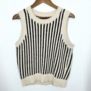 French Connection Black and Cream Striped Sleeveless Top